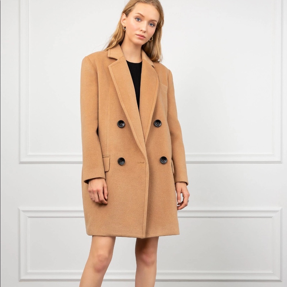 J ING oversized tan peacoat EUC
